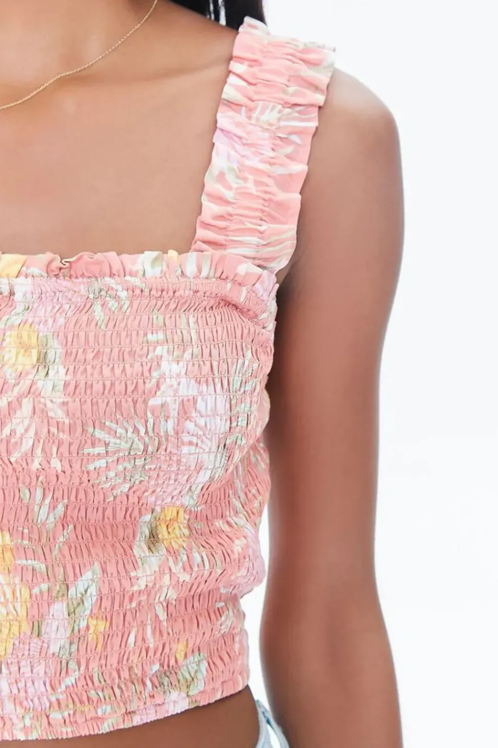 Tropical Leaf Smocked Crop Top