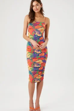 Tropical Print Bodycon Midi Dress
