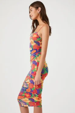 Tropical Print Bodycon Midi Dress