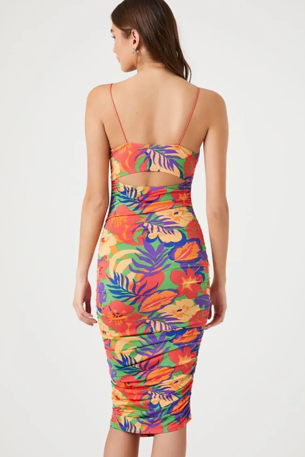 Tropical Print Bodycon Midi Dress