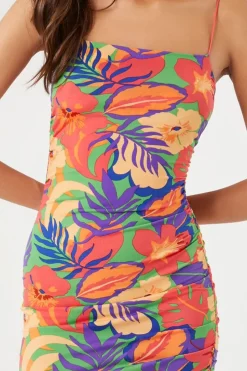 Tropical Print Bodycon Midi Dress