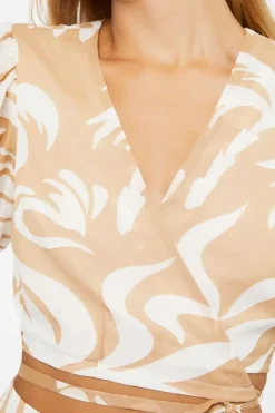 Tropical Print Cropped Wrap Top