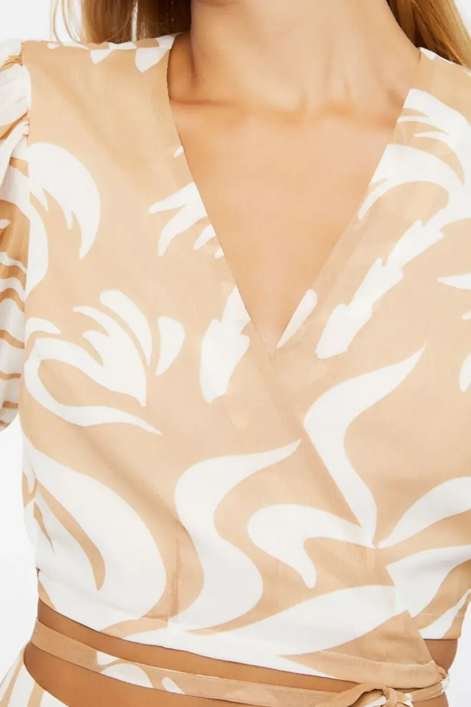 Tropical Print Cropped Wrap Top