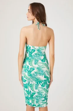 Tropical Print Cutout Halter Dress