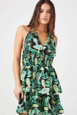 Tropical Print Halter Mini Dress