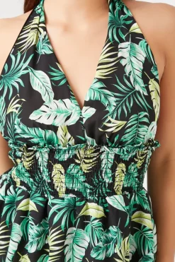 Tropical Print Halter Mini Dress