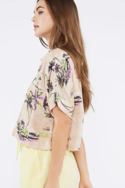 Tropical Print Linen-Blend Shirt