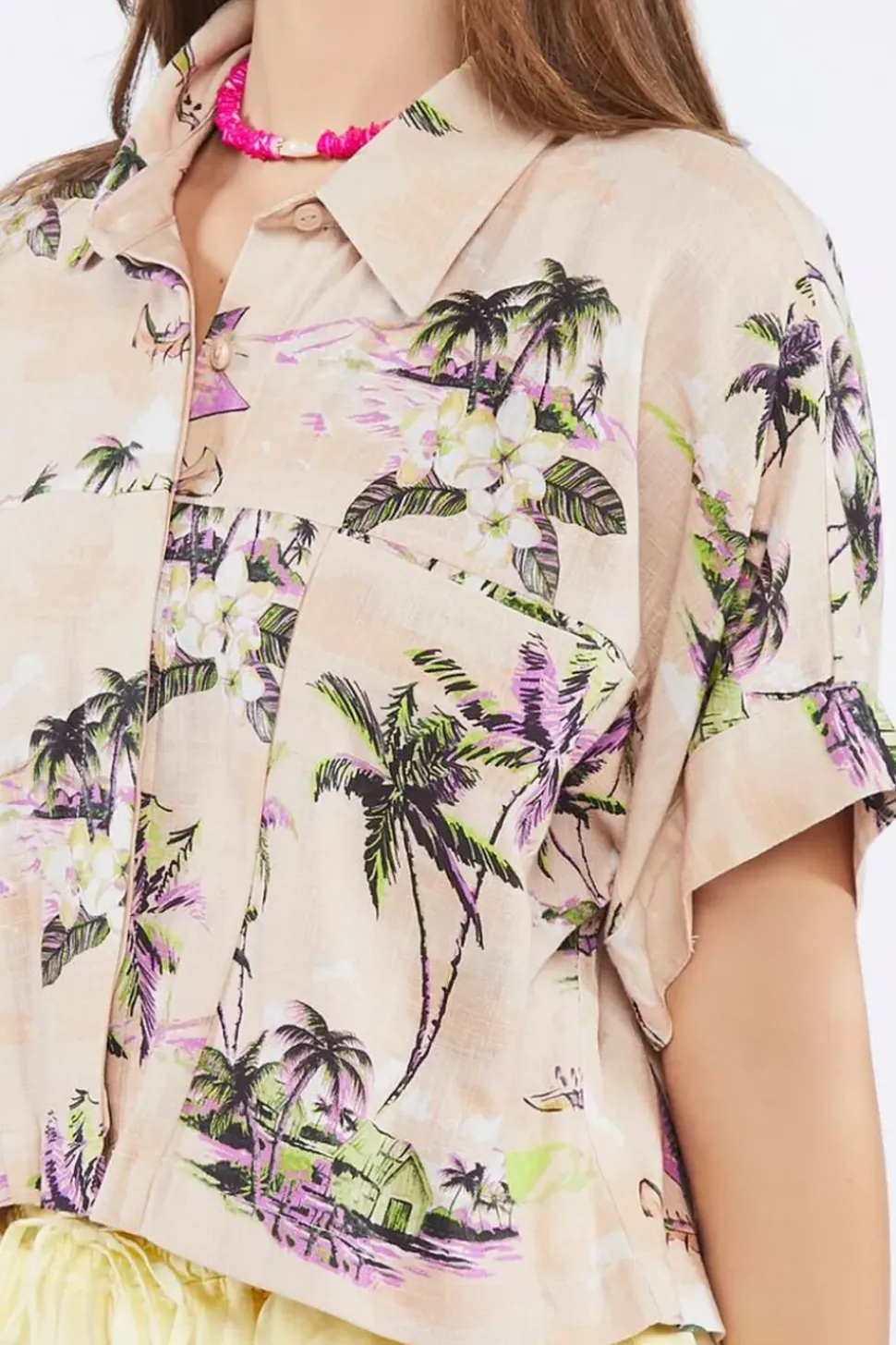 Tropical Print Linen-Blend Shirt