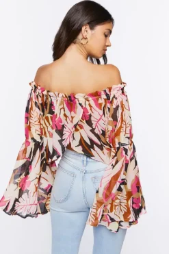 Tropical Print Off-The-Shoulder Top