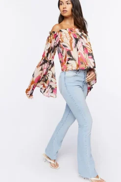 Tropical Print Off-The-Shoulder Top