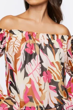 Tropical Print Off-The-Shoulder Top