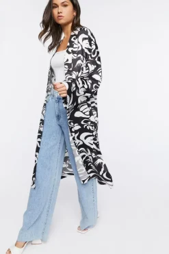 Tropical Print Satin Kimono