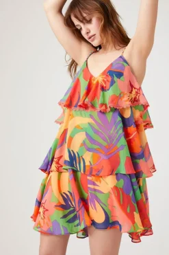 Tropical Print Tiered Dress