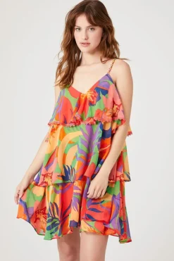 Tropical Print Tiered Dress
