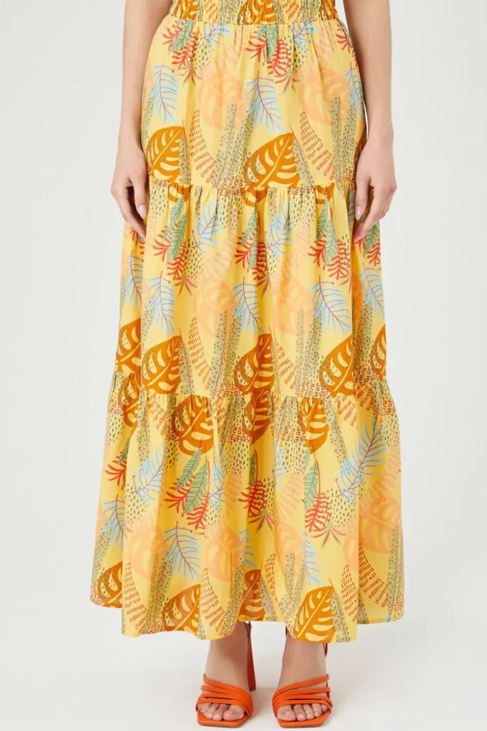 Tropical Print Tiered Maxi Skirt
