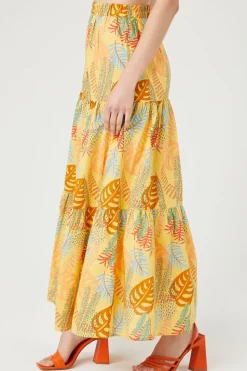 Tropical Print Tiered Maxi Skirt