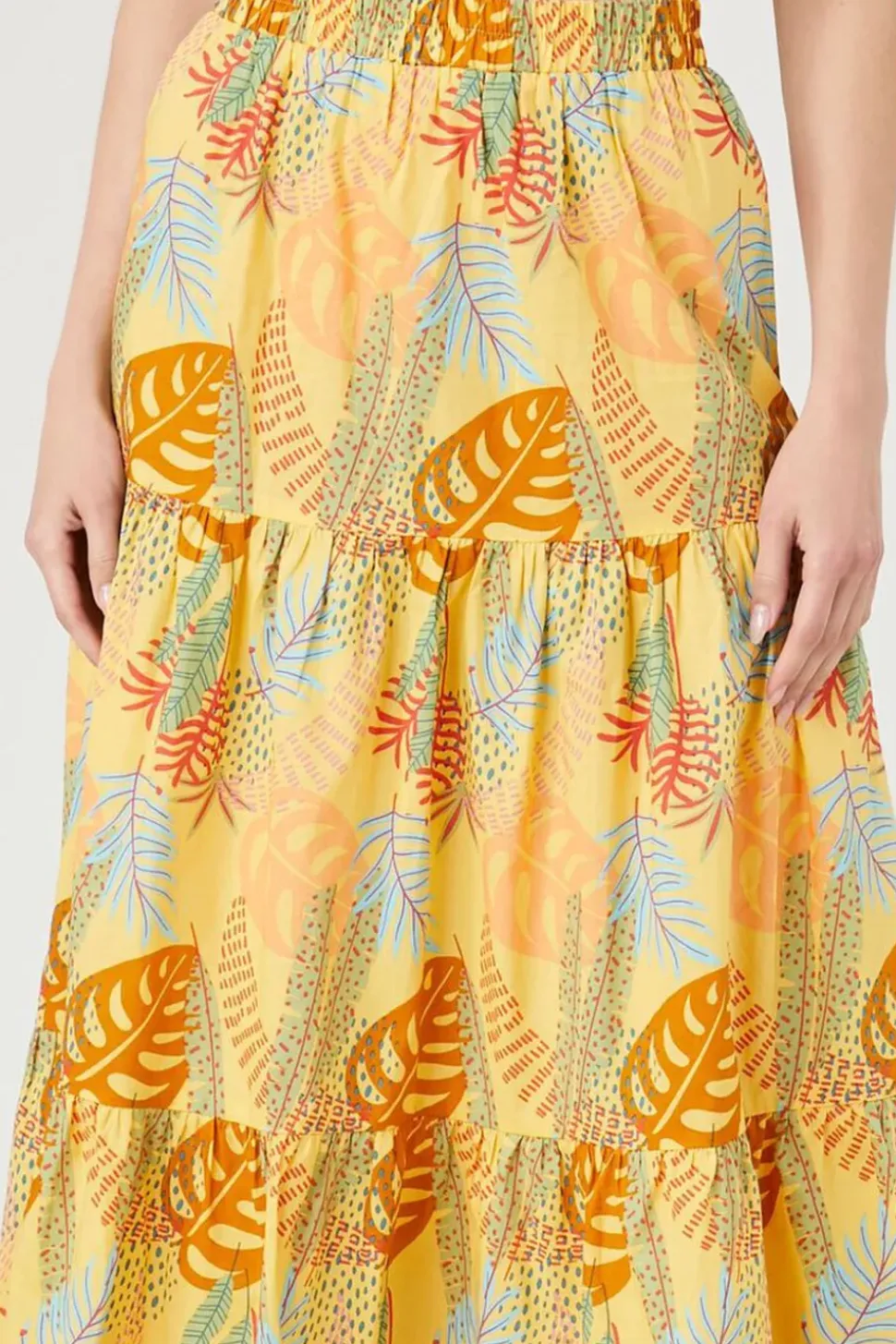 Tropical Print Tiered Maxi Skirt