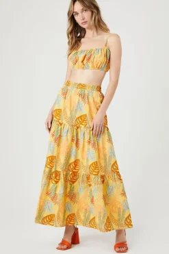 Tropical Print Tiered Maxi Skirt