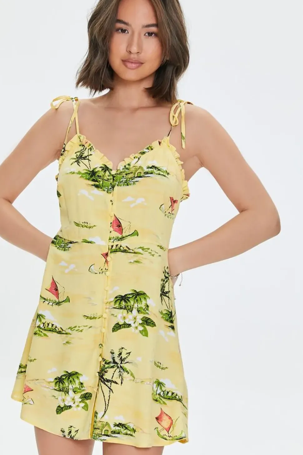Tropical Ruffled Cami Dress