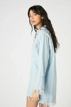 Trumpet-Sleeve Denim Mini Dress