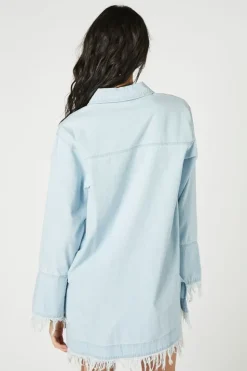 Trumpet-Sleeve Denim Mini Dress