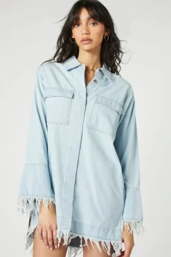 Trumpet-Sleeve Denim Mini Dress