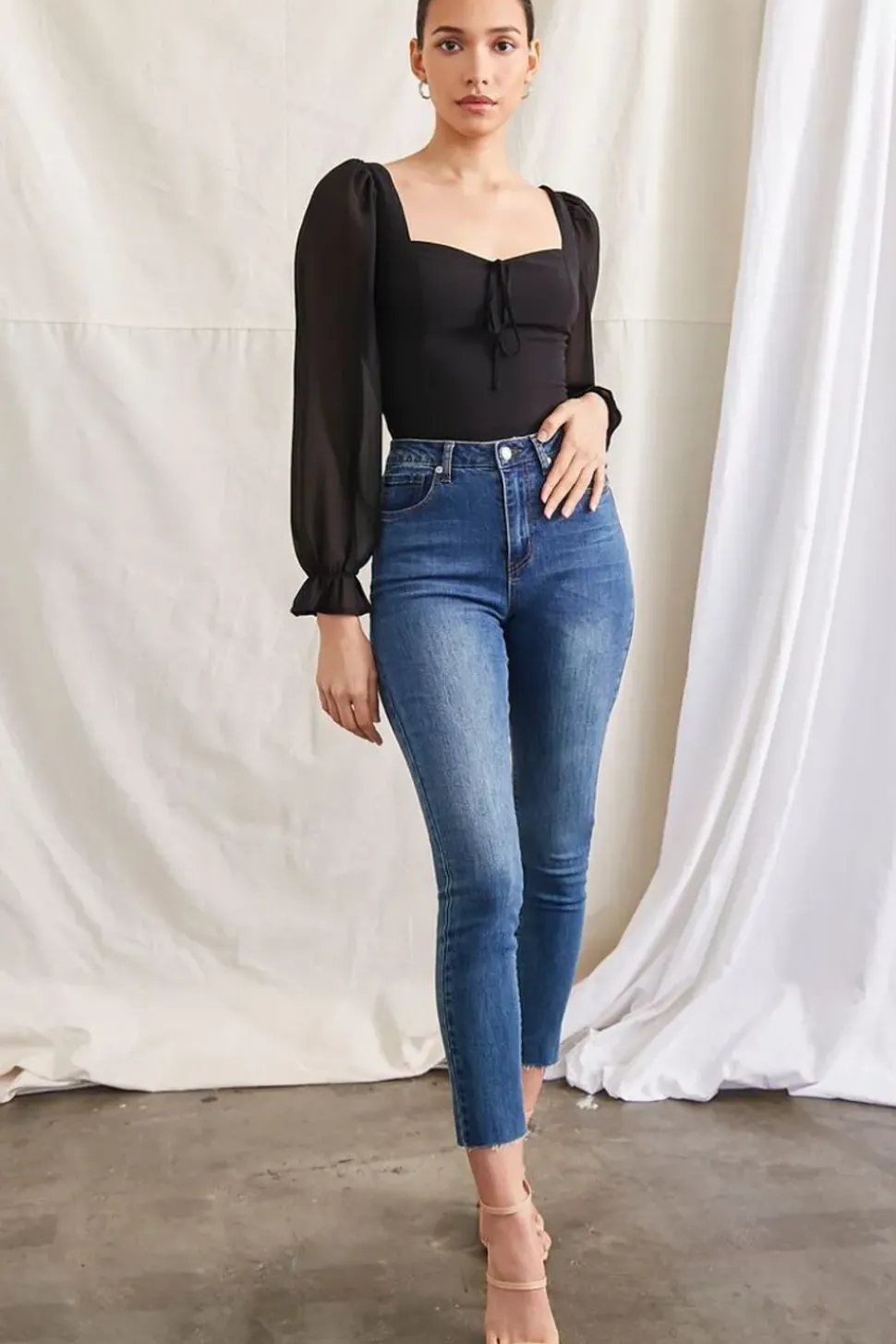 Trumpet-Sleeve Smocked Top