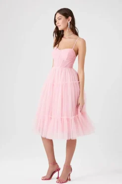 Tulle Ruffled Bustier Midi Dress