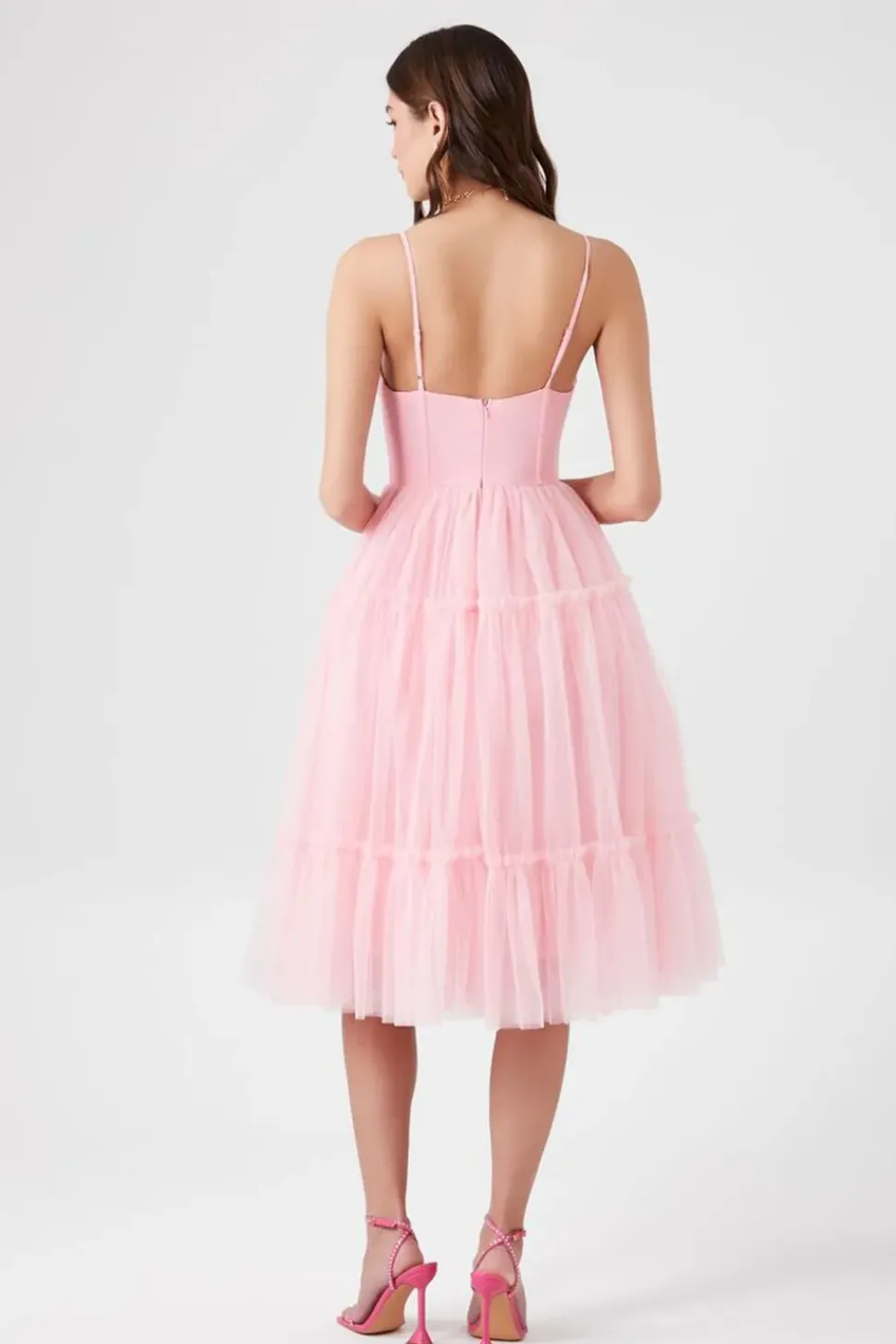 Tulle Ruffled Bustier Midi Dress