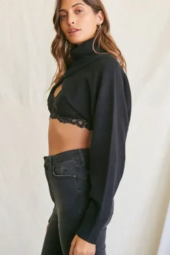 Turtleneck Crossover Cropped Sweater