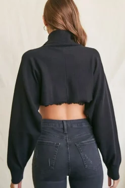 Turtleneck Crossover Cropped Sweater