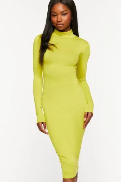 Turtleneck Long-Sleeve Midi Dress