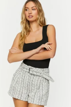 Tweed Belted High-Rise Shorts