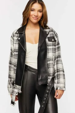 Tweed & Faux Leather Moto Jacket