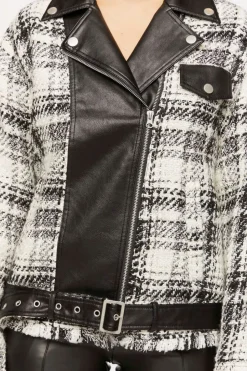 Tweed & Faux Leather Moto Jacket