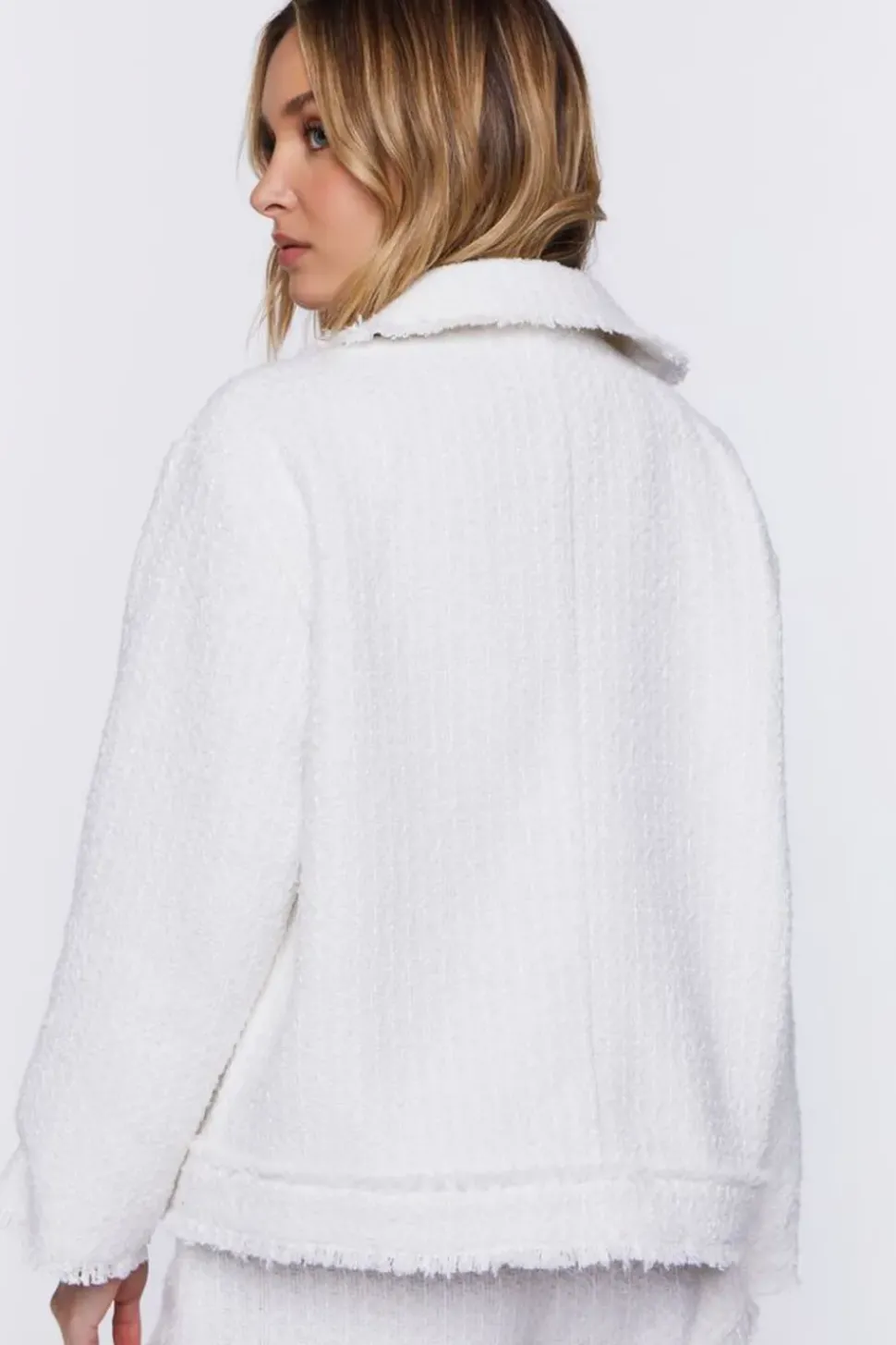 Tweed Frayed-Trim Shacket