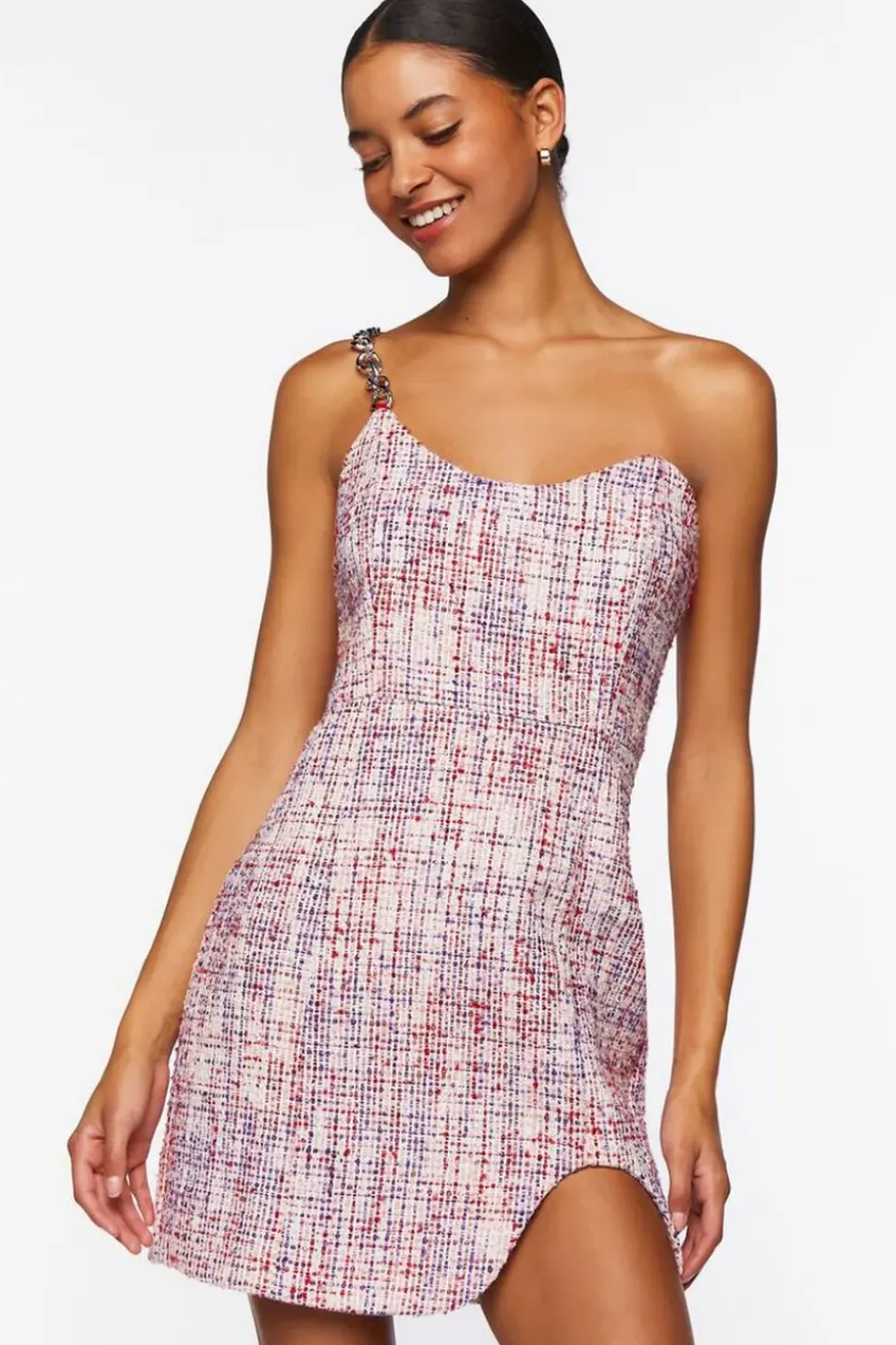 Tweed One-Shoulder Mini Dress