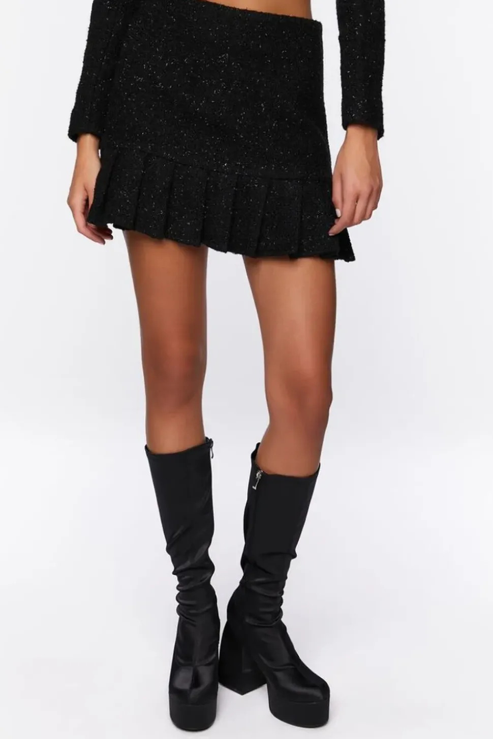 Tweed Pleated Mini Skirt