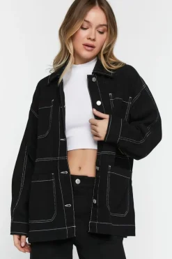 Twill Contrast-Trim Shacket