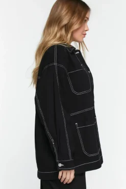 Twill Contrast-Trim Shacket