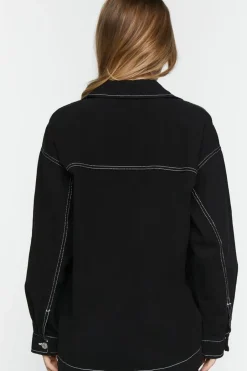 Twill Contrast-Trim Shacket