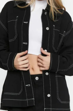 Twill Contrast-Trim Shacket