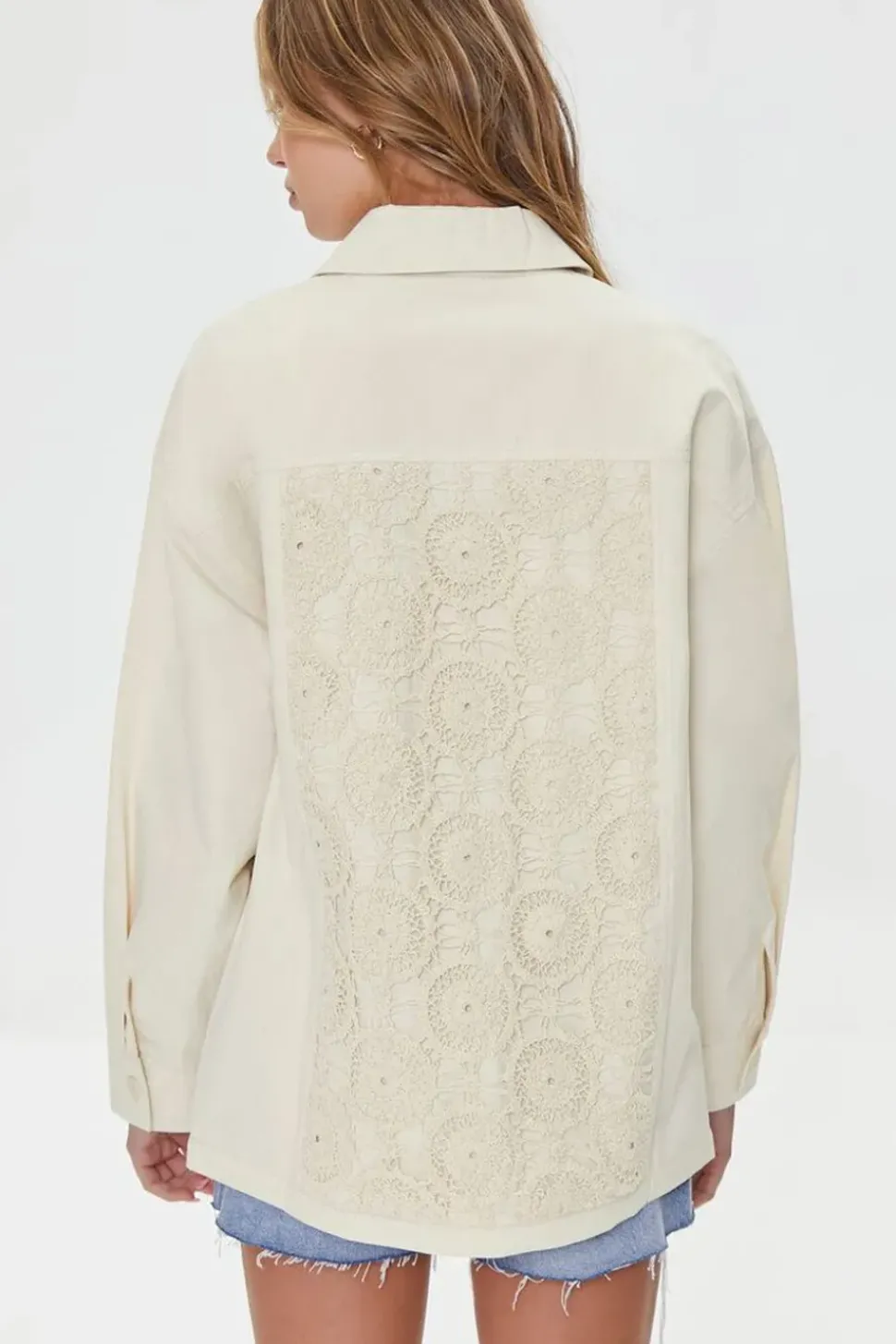 Twill Crochet-Panel Shacket