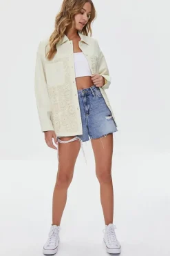 Twill Crochet-Panel Shacket