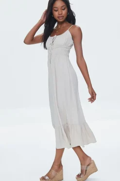 Twill Ruffled Cami Midi Dress