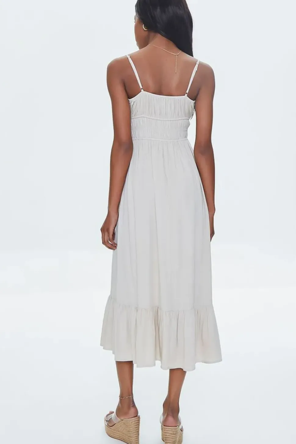 Twill Ruffled Cami Midi Dress