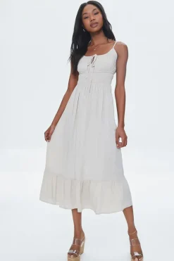 Twill Ruffled Cami Midi Dress