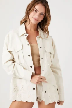 Twill Scalloped Eyelet Shacket