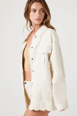 Twill Scalloped Eyelet Shacket