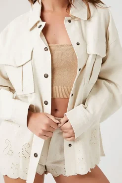 Twill Scalloped Eyelet Shacket